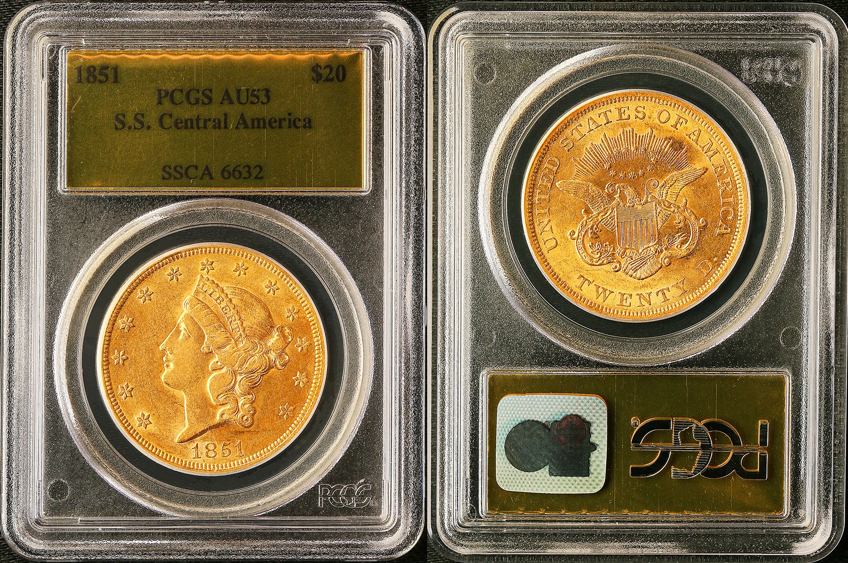 アメリカ 1851 リバティ S.S.セントラルアメリカ号 20ドル金貨 PCGS AU53 商品詳細 | 金貨・銀貨・アンティークコイン・モダンコインのお取引相談  ミレニアルコイン